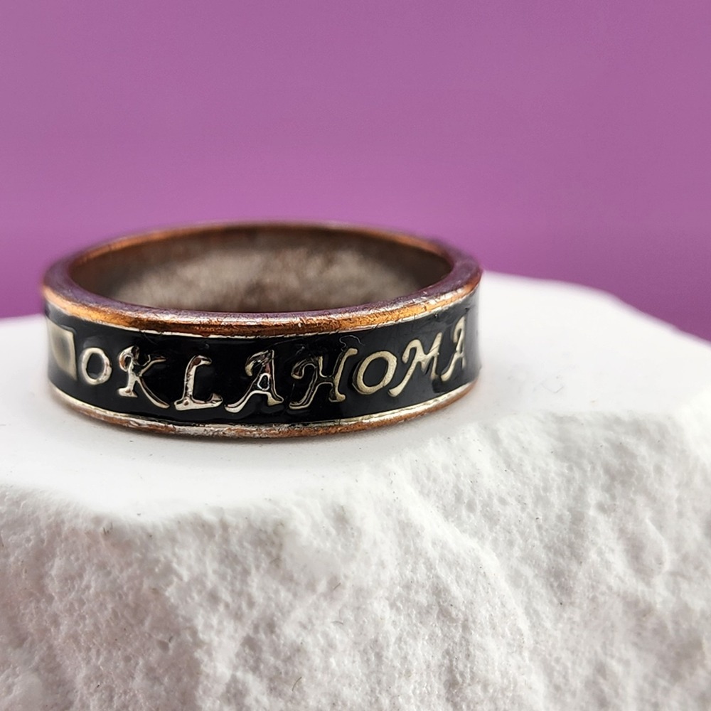 Oklahoma Black Enamel Metal Band Ring State Souvenir Vintage Western Unisex
